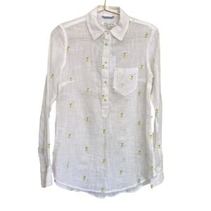Rose and Olive Shirt Size S White Lemons Embroidered 100% Cotton NWT Tropical